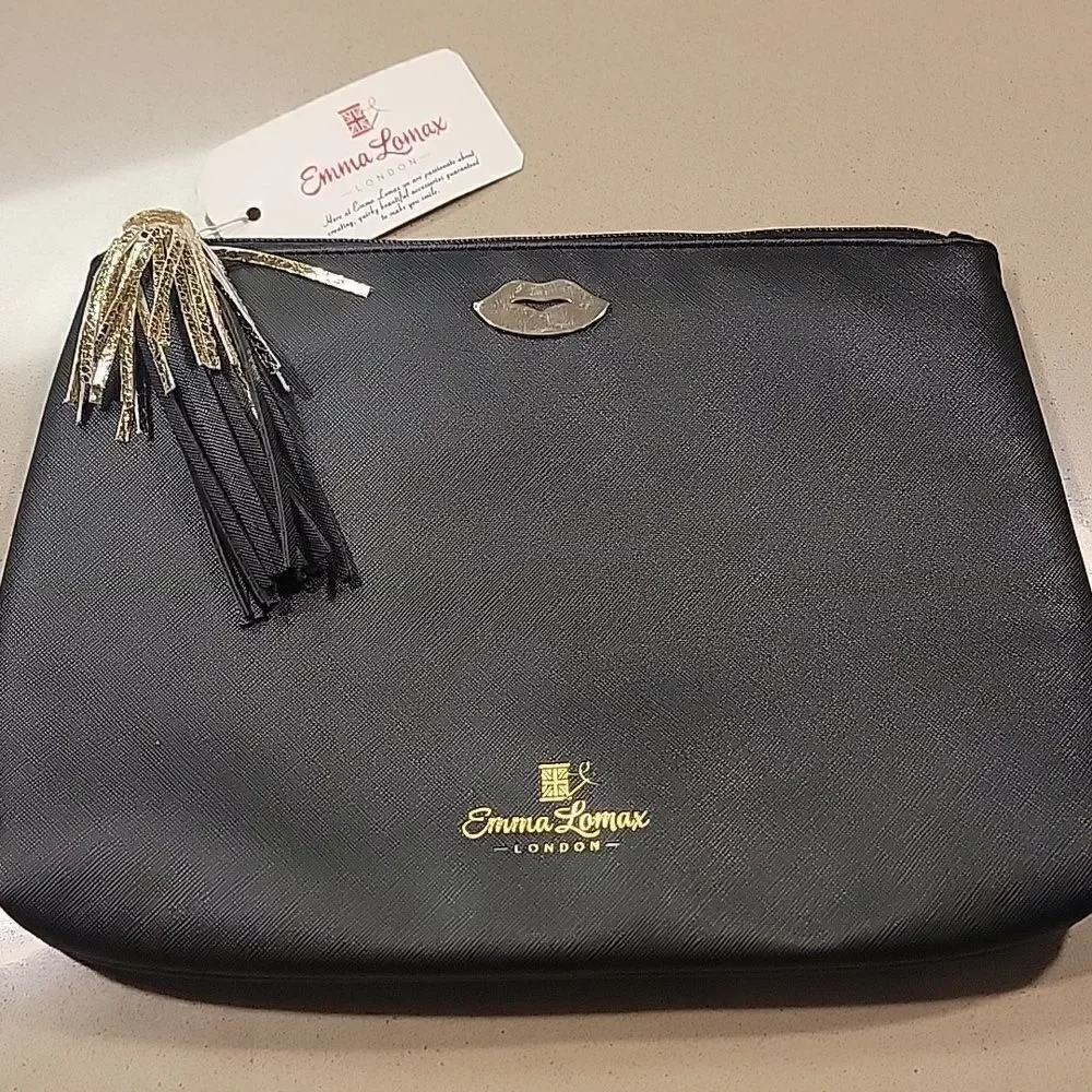 Emma Lomax Black and Gold Tassel Makeup Clutch Bag